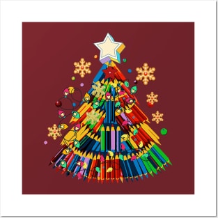 Teacher Crayon Christmas Tree Lights Student School Xmas Posters and Art